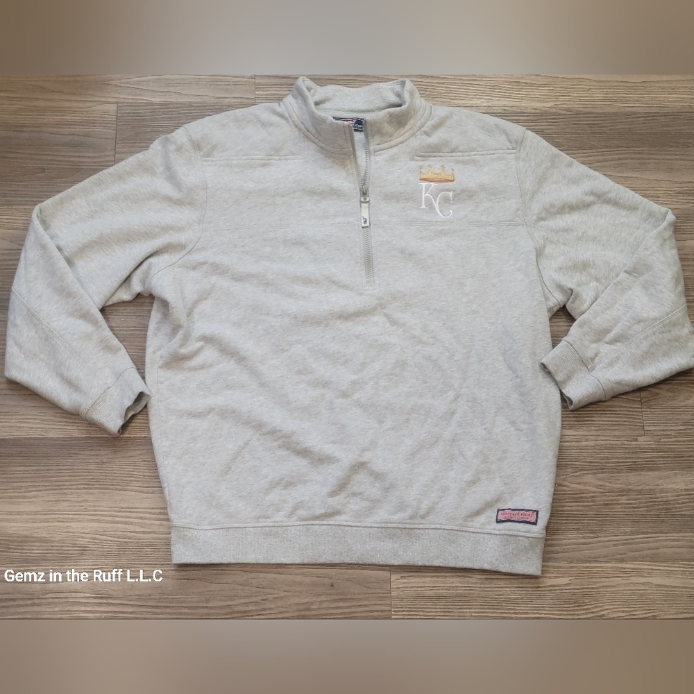 Vineyard Vines Martha's Vineyard Embroidered KC Royals👑 Logo Pullover 1/4Zip-Up